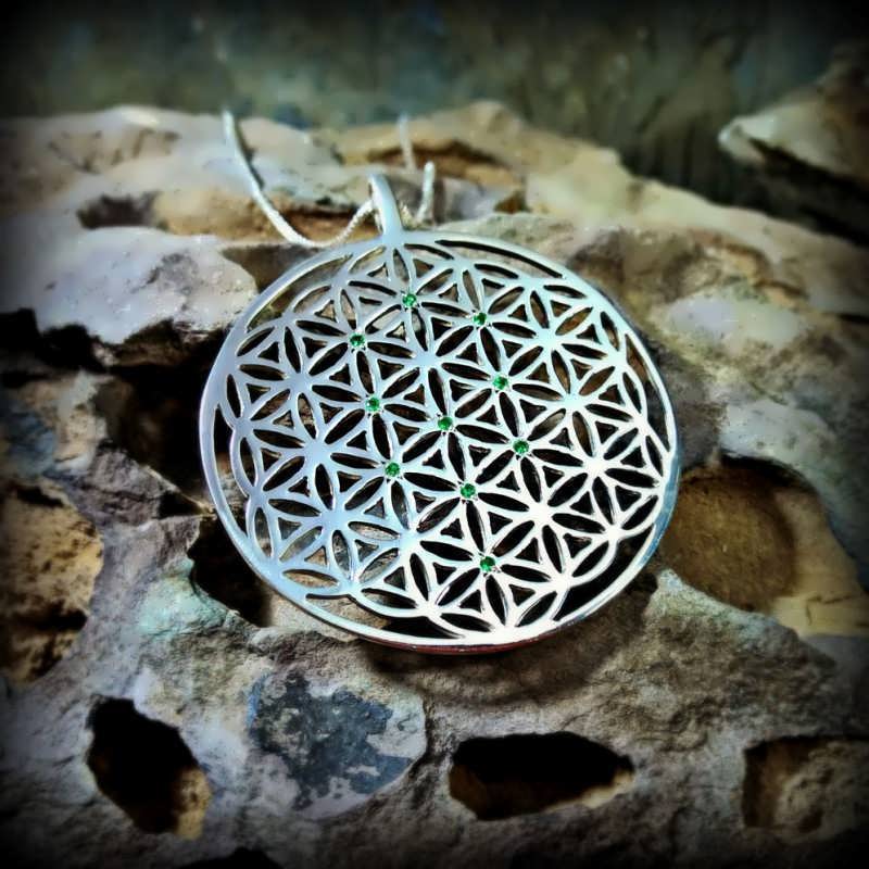Inlaid Flower Of Life Pendant Silver Tol Pattern